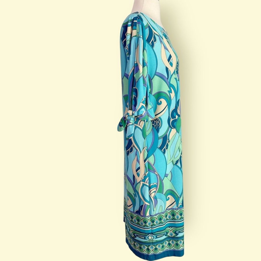 London Times Tie Sleeve Shift Dress Size 12 Coastal Turquoise Print - Picture 6 of 11